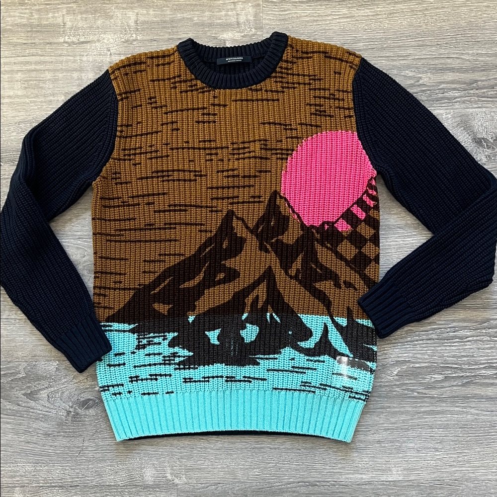 Scotch & Soda Mountain Graphic Sweater - Brown, Navy, Pink, Blue